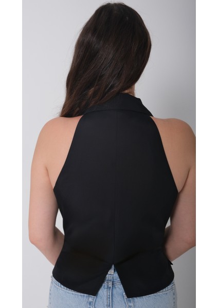 Kadın Tafta Astarlı Erkek Yaka Siyah Yelek modelleri