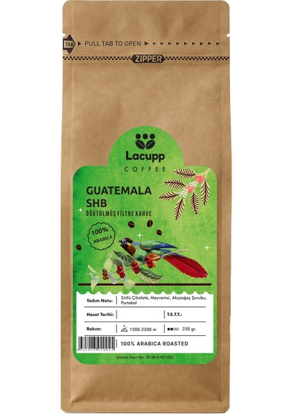 Lacupp - Guatemala Shb- Öğütülmüş Filtre Kahve/çekirdek Kahve - 250 gr | 100% Arabica