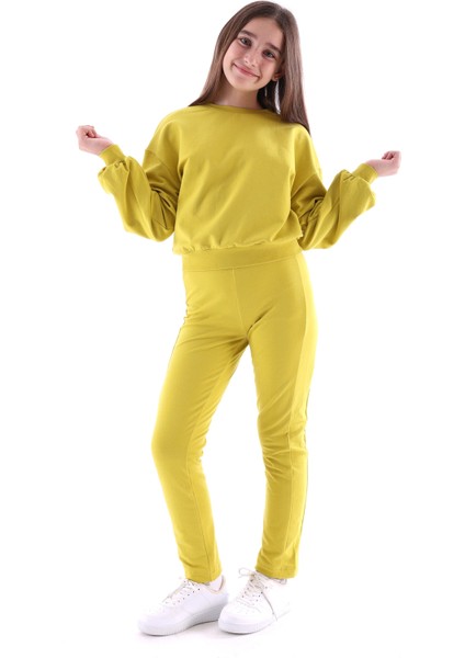 Organik Crop Kesim Sarı Kışlık Kız Çocuk Sweatshirt