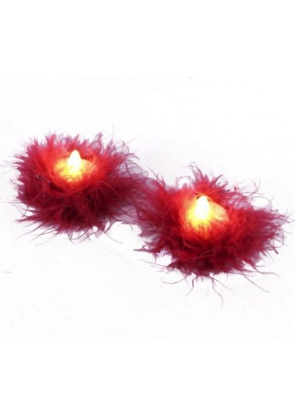 Kına Gecesi Kedi Tüylü Ledli El Mumu 10 Adet Kırmızı