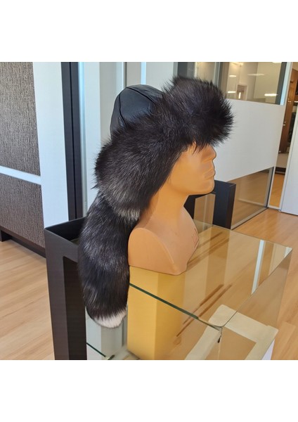 Gerçek Deri Kuyruklu Deri Börk Erkek Kadın Şapka Bere Koyu Kahve modelleri