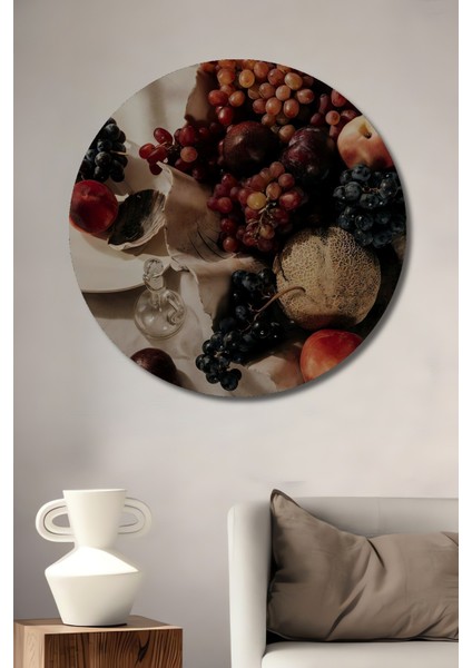 Dekoratif Ahşap Yuvarlak Tablo Meyve Kompozisyonu