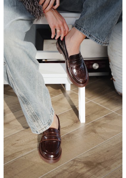 Kadın Loafer Günlük Klasik Ayakkabı Casual Makosen Fonle Kahve Croco fiyatları