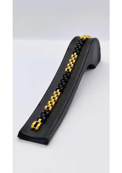 Erkek Blok Zincir Çelik Bileklik / Altın-Siyah Renk fiyatları