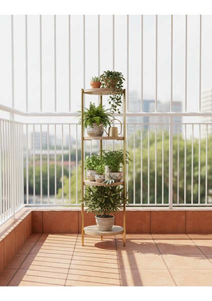 Dekoratif 4 Katlı Raflık, Çiçeklik, Köşe Rafi, Sehpa Çok Amaçlı Raf -Gold Ceviz- fiyatları