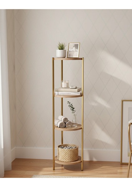 Dekoratif 4 Katlı Raflık, Çiçeklik, Köşe Rafi, Sehpa Çok Amaçlı Raf -Gold Ceviz- modelleri
