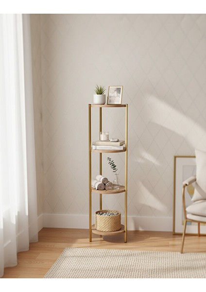 Dekoratif 4 Katlı Raflık, Çiçeklik, Köşe Rafi, Sehpa Çok Amaçlı Raf -Gold Ceviz- indirimleri