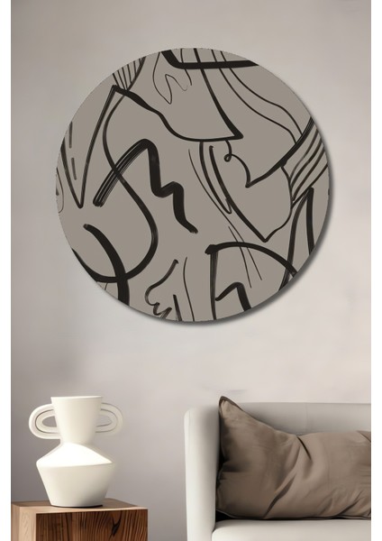 Dekoratif Ahşap Yuvarlak Tablo Soyut Sanat Çizgileri