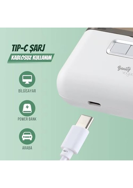 Beauty Vogue Şarjlı Tırnak Kesme ve Manikür Cihazı Elektrikli Tırnak Makası Manikür Makinesi