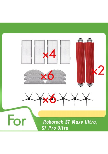 Roborock S7 Maxv Ultra/s7 Pro Ultra Vakum Temizleyici Aksesuarları Ana Yan Fırça Pas Pas Filtre Tuz Torbaları Için 18 Pcs (Yurt Dışından)