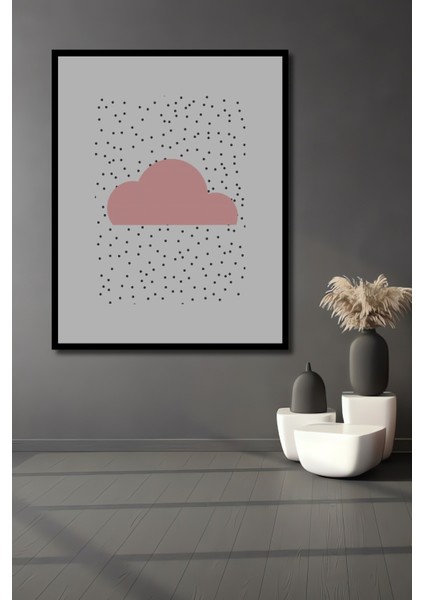 Dekoratif Ahşap Dikdörtgen Tablo Pembe Bulut Damlaları Çerçeve Görünümlü