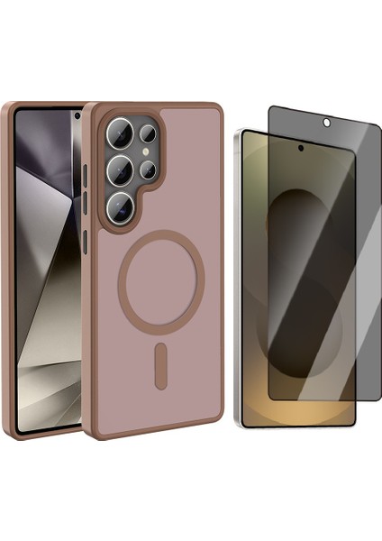 Galaxy S25 Ultra Kılıf M-safe Şarj Özellikli Mat Arka Yüzey Vendas Sio Kapak + Hayalet Cam Ekran Koruyucu