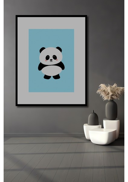 Dekoratif Ahşap Dikdörtgen Tablo Sevimli Panda Çerçeve Görünümlü