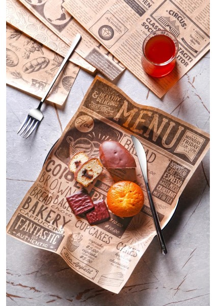 50 Adet Kendinden Desenli Yağlı Kağıt Vintage Gazete Desen Servis ve Sunum Kağıdı Karışık Desen fiyatları