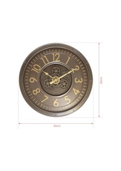 Mark Premium Serisi Eskitme Kadranlı Döner Çarklı 60 Santimetre Ev ve Ofis Duvar Saati, Latin Rakamlı, fiyatları
