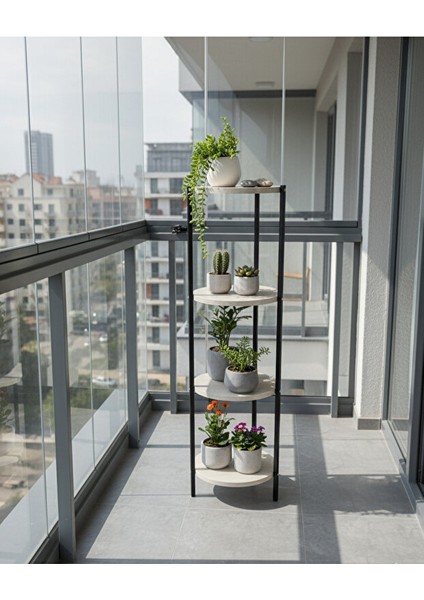 Dekoratif 4 Katlı Raflık, Çiçeklik, Köşe Rafi, Sehpa Çok Amaçlı Raf -Siyah Traverten- fiyatları