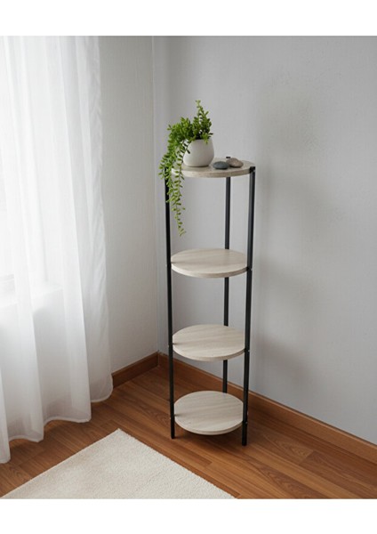 Dekoratif 4 Katlı Raflık, Çiçeklik, Köşe Rafi, Sehpa Çok Amaçlı Raf -Siyah Traverten- fırsatları