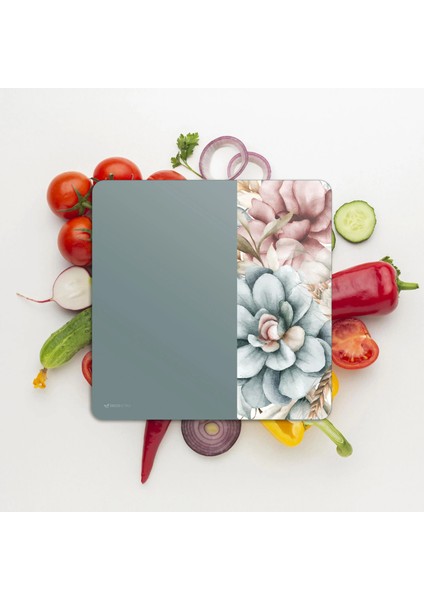 Cam Kesme Tahtası ve Sunumluk Kare Vintage Gri Çiçek 30X30 cm modelleri