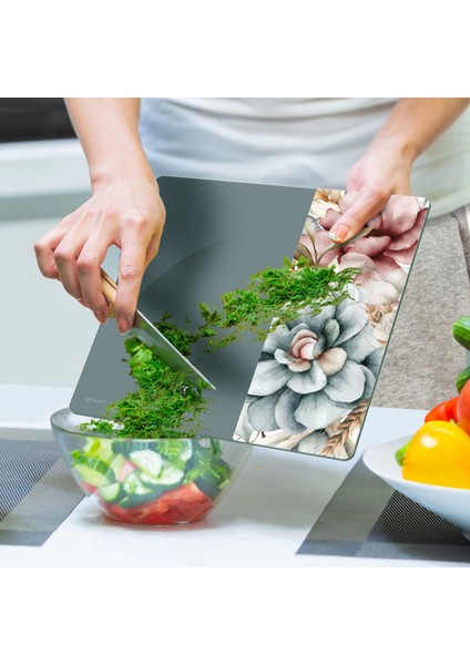 Cam Kesme Tahtası ve Sunumluk Kare Vintage Gri Çiçek 30X30 cm indirimleri