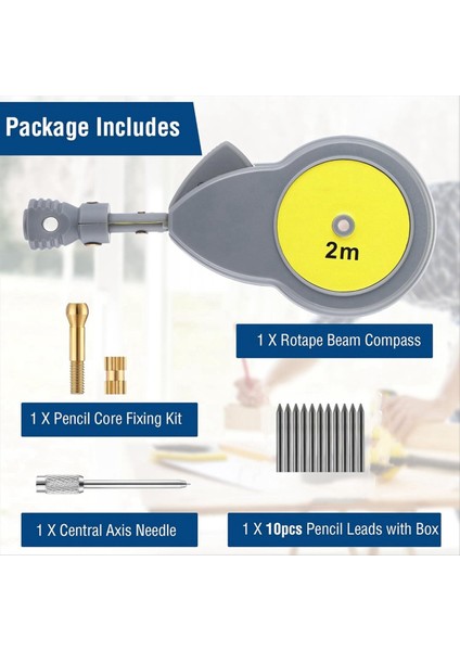 10 Kalem Kurşunlu Rotape Bant Ölçütü Pusula Daire Çizmek Için Kiriş Pusulasını ve Bandamiklerle Çizgileri Ölçmek Için Ölçün (Yurt Dışından) modelleri