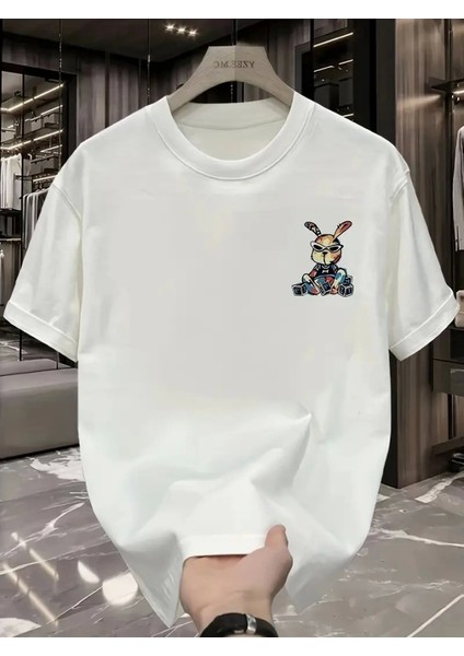 Baskılı Oversize Bisiklet Yaka T-Shirt - Beyaz fiyatları