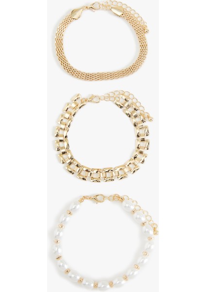 Inci Boncuk Detaylı Zincir Bileklik Seti