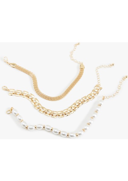 Inci Boncuk Detaylı Zincir Bileklik Seti fiyatları