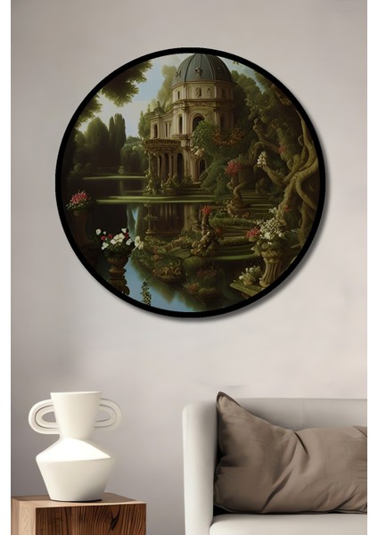 Dekoratif Ahşap Yuvarlak Çerçeve Görünümlü Tablo Büyülü Bahçe Sarayı