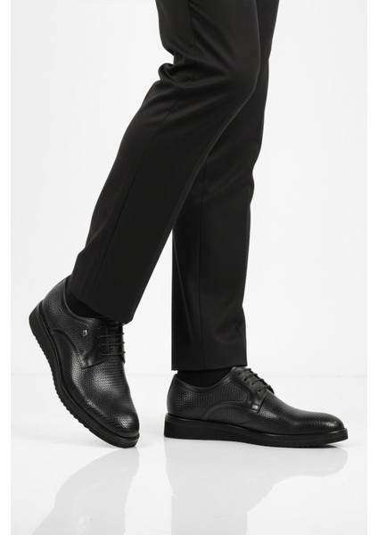 Siyah Hakiki Deri Bağcıklı Erkek Klasik Ayakkabı