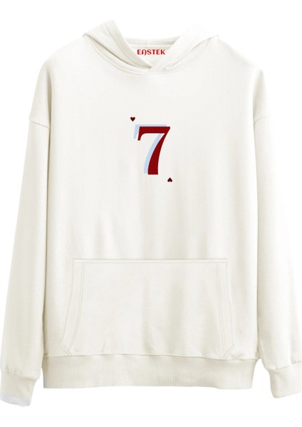 Yedi Şans Numarası Baskılı Premium 3 Iplik Şardonlu Kapüşonlu Unisex, Kadın, Erkek Hoodie Sweatshirt