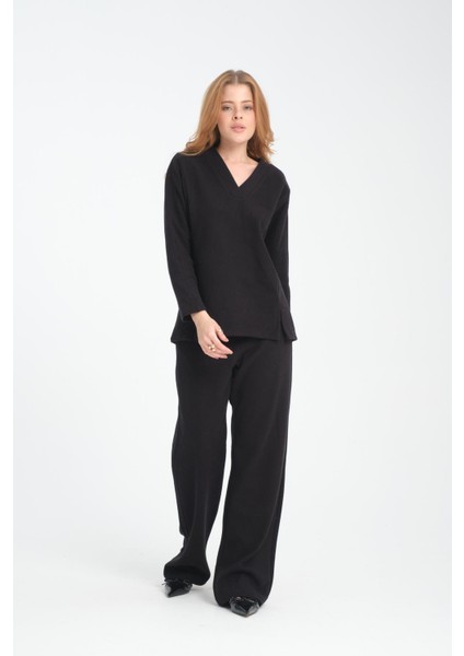 V Yaka Selanik Kumaş Kadın Sweatshirt