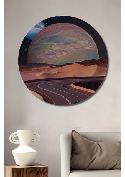 Dekoratif Ahşap Yuvarlak Tablo Gökyüzü ve Uzay Yolculuğu