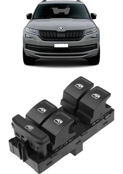 Skoda Kodiaq 2017-2022 Uyumlu Ön Sol Kapı Dörtlü Cam Açma Düğmesi 5G0959857