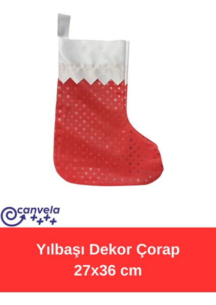 Yılbaşı Pullu Dekor Çorap Şömine Duvar Süsü Christmas Süsü Noel Baba Asma Dekor Süs 27X36 cm fiyatları