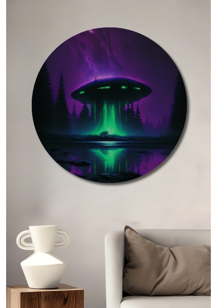 Dekoratif Ahşap Yuvarlak Tablo Uzaylı Inişi Ormanı