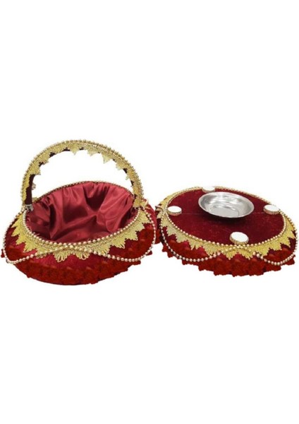 Kadife Süslemeli Boncuklu Kına Sepet ve Tepsisi