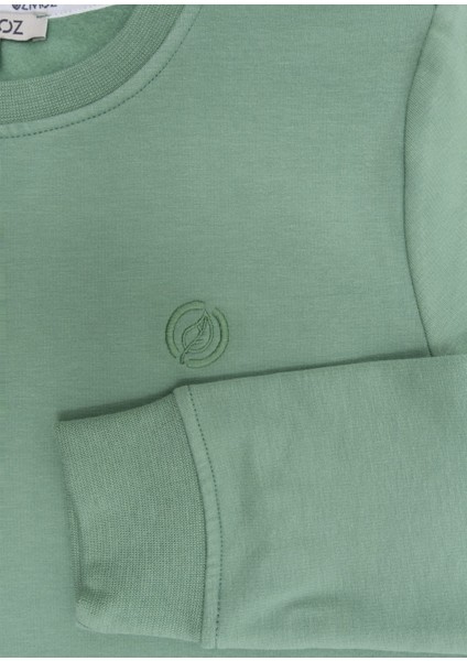 Yumuşacık Bambu Kumaş Şardonlu Yeşil Kışlık Unisex Çocuk Sweatshirt modelleri