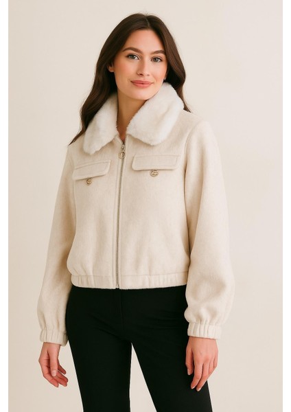 Kürk Detaylı Fox Ceket M4798 Ekru fiyatları