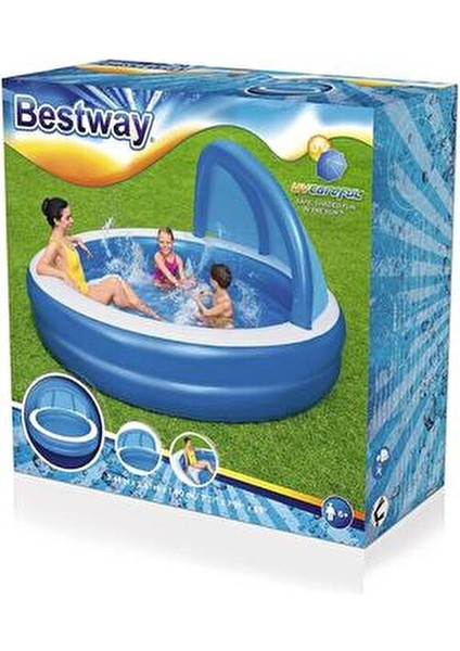 Güneşlikli Şişme Havuz 2.41x2.41x1.40 m Mavi Renkli UV Koruma Özellikli