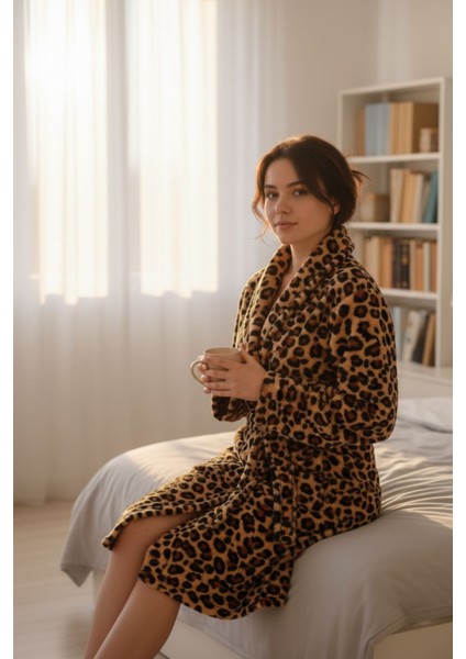 Lumor Şal Yaka Wellsoft Peluş Yumuşak Sabahlık | Leopar S/m fiyatları