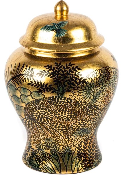Borneo Gold Küp Kapaklı Vazo 23X33 cm