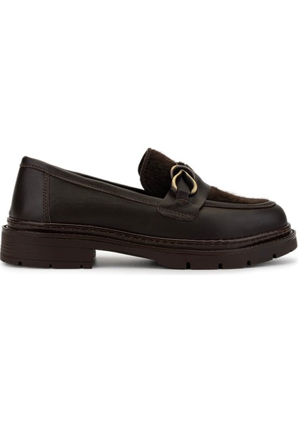 Kadın Deri & Tekstil Kahverengi Loafer Ayakkabı 817 9876 Bn Ayk SK25-26 Khv Dr/tay Prlk Dr