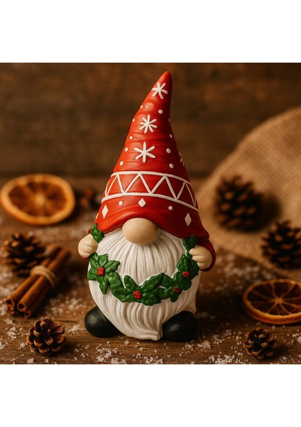 2026 Yılbaşı Noel Cücesi El Boyama Biblo 21 cm Büyük Boy – Premium Yılbaşı Koleksiyonluk Hediye