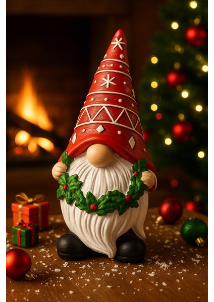 2026 Yılbaşı Noel Cücesi El Boyama Biblo 21 cm Büyük Boy – Premium Yılbaşı Koleksiyonluk Hediye modelleri