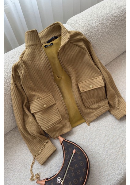 Cepli Triko Bomber Ceket- Hardal