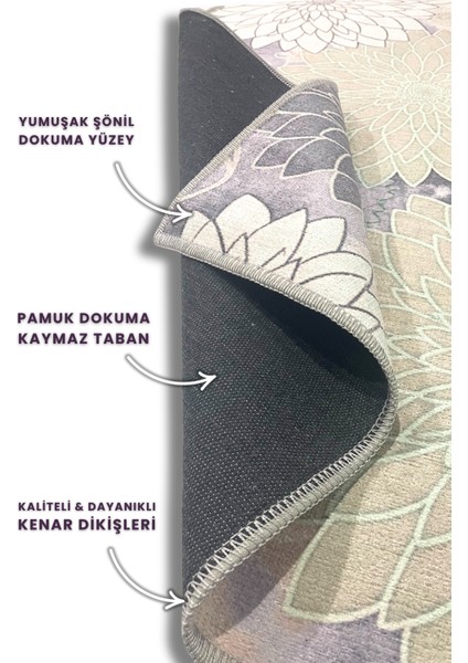 Çiçek Desenli Krem Renkli Modern Halı Dijital Baskılı Dokuma Kaymaz Tabanlı Yıkanabilir Antre Halısı indirimleri