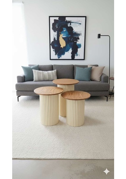 Most Trio Bohem 3'lü Açık Kahverengi-Bej Mdf Zigon Sehpa(Evinize Teslim)