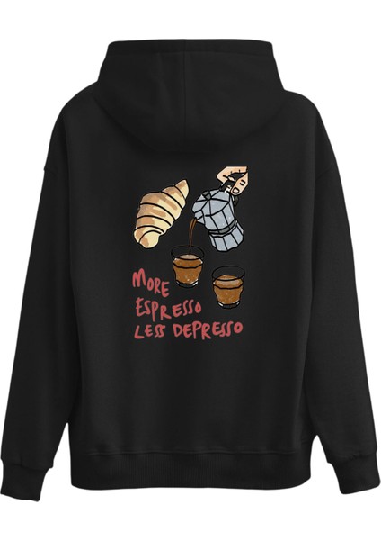 Espresso Mood Sırt Baskılı Premium 3 Iplik Şardonlu Kapüşonlu Unisex, Kadın, Erkek Hoodie Sweatshirt