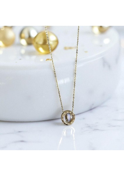 316L Çelik Gold Renk Roma Rakamlı Yuvarlak Kolye - Kadın Zarif Şık Takı Gold Renk Kolye Çelik Kolye Kadın Kolye fiyatları