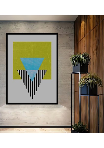 Dekoratif Ahşap Dikdörtgen Tablo Renkli Geometri Çerçeve Görünümlü